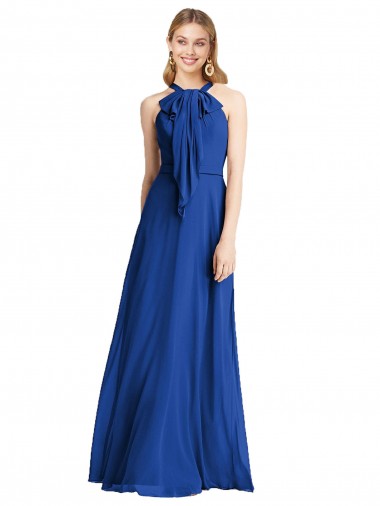 Royal Blue Halter Neck Sleeveless V-Back A-Line Bridesmaid Dress Windon
