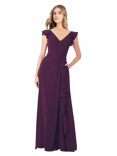 Grape V-Neck Cap Sleeves A-Line Formal Dress / Bridesmaid Dress Windon