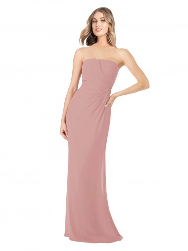 Dusty Pink Strapless Sleeveless Sheath Bridesmaid Dress Windon
