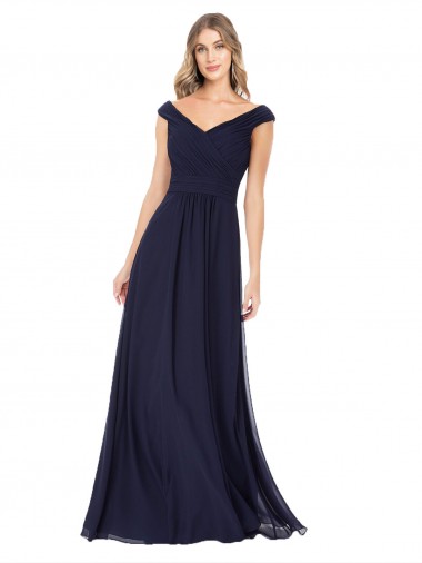Dark Navy Off the Shoulder Sleeveless A-Line Evening Dress / Bridesmaid Dress Windon