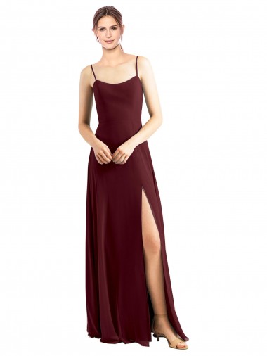 Burgundy Gold Scoop Neck Sleeveless A-Line Bridesmaid Dress / Evening Dress Windon
