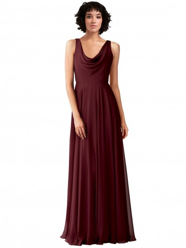 Burgundy Gold Cowl Neck Sleeveless V-Back A-Line Bridesmaid Dress Windon