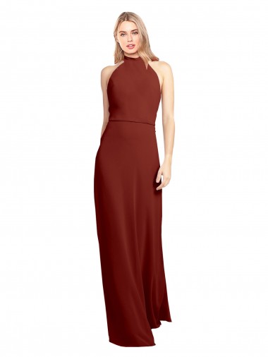 Burgundy High Neck Sleeveless Open Back A-Line Prom Dress / Bridesmaid Dress Windon