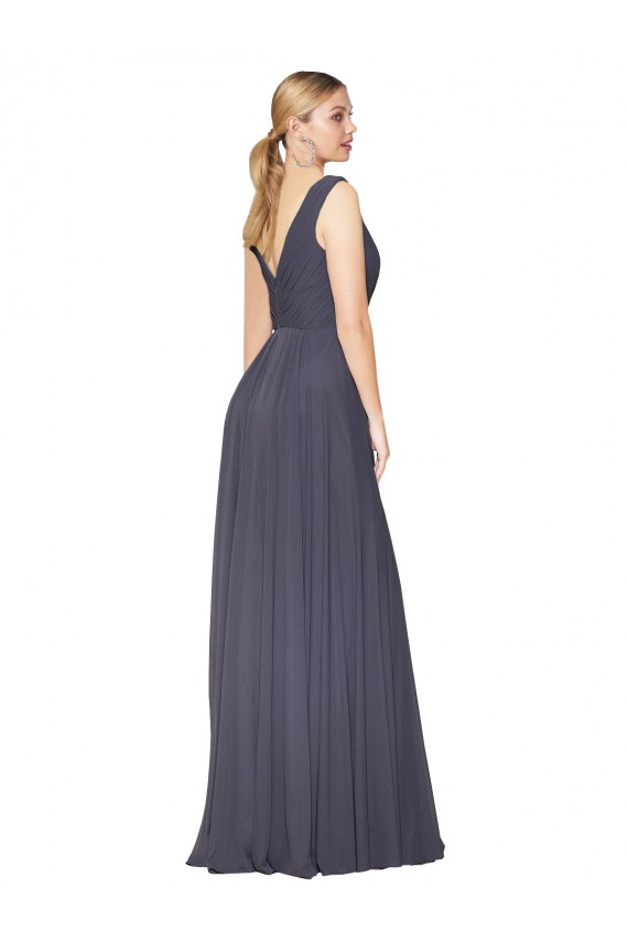 Dusty Blue High Neck Sleeveless V-Back A-Line Formal Evening Gown / Prom Dress / Bridesmaid Dress Windon