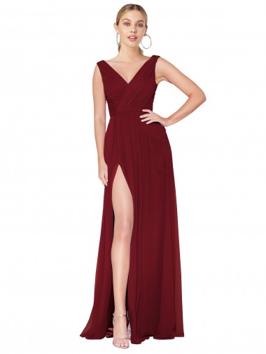 Burgundy High Neck Sleeveless V-Back A-Line Black Tie Evening Gown / Prom Dress / Bridesmaid Dress Windon