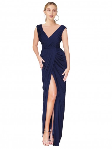 Dark Navy High Neck Sleeveless V-Back Mermaid Formal Evening Gown / Prom Dress / Bridesmaid Dress Windon