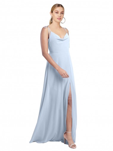 Light Sky Blue Cowl Neck Sleeveless V-Back A-Line Bridesmaid Dress / Evening Gowns Windon