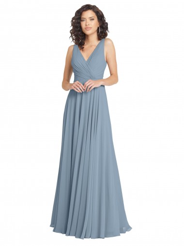 Dusty Blue V-Neck Sleeveless V-Back A-Line Bridesmaid Dress Windon