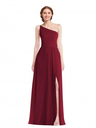 Burgundy One Shoulder Sleeveless A-Line Semi Formal Evening Dress / Bridesmaid Dress Windon