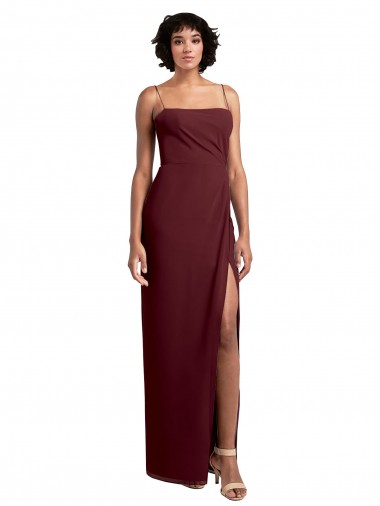 Burgundy Gold Square Neck Sleeveless Low Back A-Line Evening Dress / Bridesmaid Dress Windon
