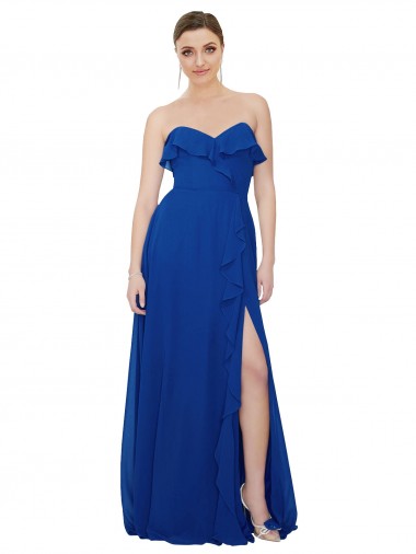 Royal Blue Strapless Sleeveless A-Line Bridesmaid Dress Windon