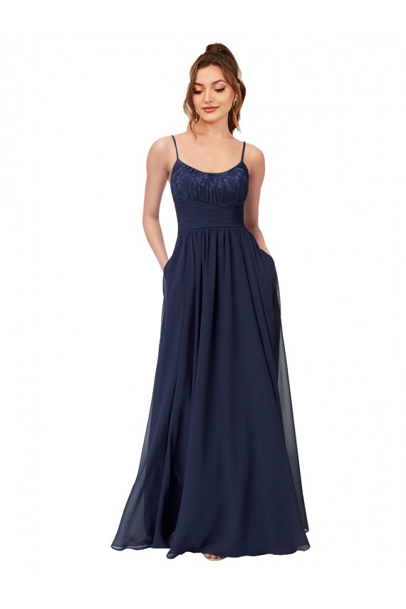 Dark Navy Scoop Neck Sleeveless Low Back A-Line Bridesmaid Dress Windon