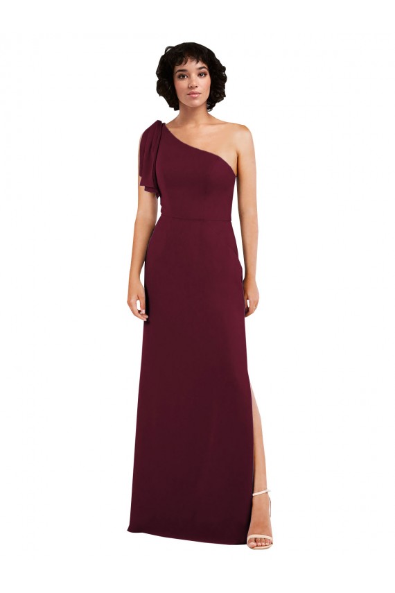 Burgundy One Shoulder Sleeveless A-Line Formal Evening Gown / Bridesmaid Dress Windon
