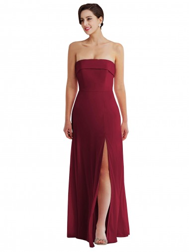 Burgundy Strapless Sleeveless Low Back A-Line Formal Evening Gown / Bridesmaid Dress Windon