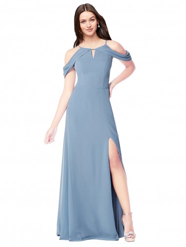 Dusty Blue Off the Shoulder Sleeveless A-Line Evening Dress / Bridesmaid Dress Windon