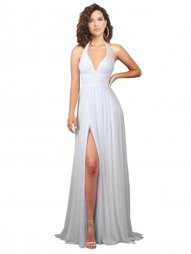 White V-Neck Sleeveless Low Back A-Line Beach Wedding Dress Windon