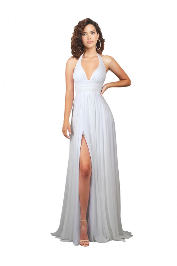 White V-Neck Sleeveless Low Back A-Line Beach Wedding Dress Windon