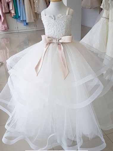 Ivory High Neck Sleeveless Ball Gown Flower Girl Wedding Dress Windon