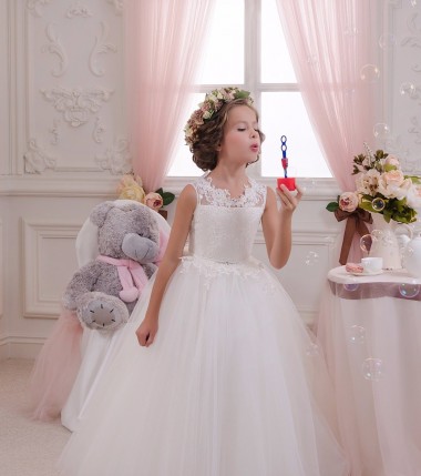 Ivory High Neck Sleeveless Keyhole Back Ball Gown Little Flower Girl Dresses Windon