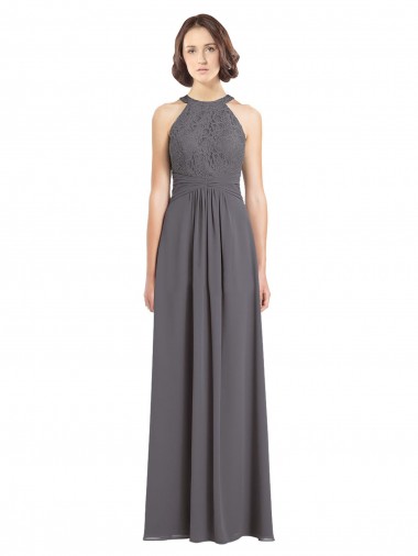 Stormy Silver Halter Neck Sleeveless A-Line Bridesmaid Dress Windon