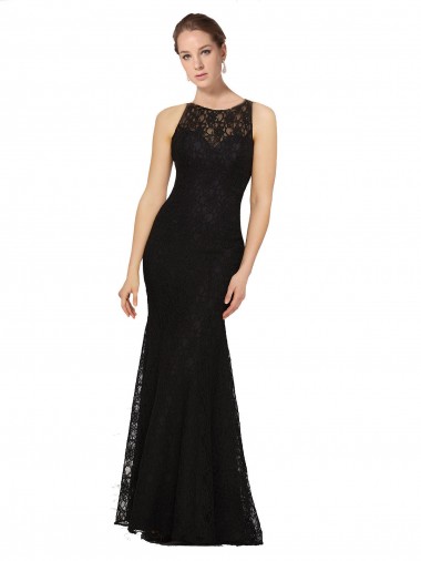 Black Jewel Neck Sleeveless Open Back Sheath Bridesmaid Dress Windon