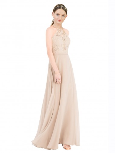 Champagne High Neck Sleeveless Keyhole Back A-Line Prom Dress / Bridesmaid Dress Windon