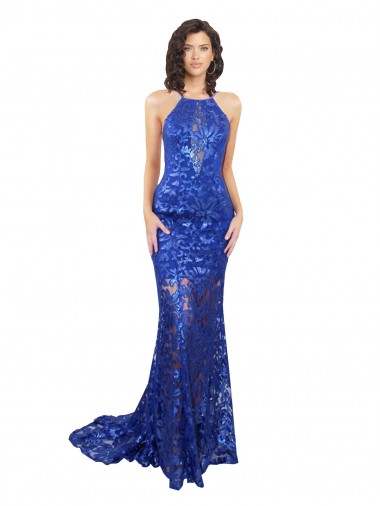 Royal Blue High Neck Sleeveless Open Back Mermaid Semi Formal Evening Dress / Prom Dress / Bridesmaid Dress Windon