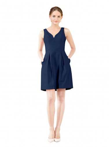 Dark Navy V-Neck Sleeveless A-Line Bridesmaid Gown Windon