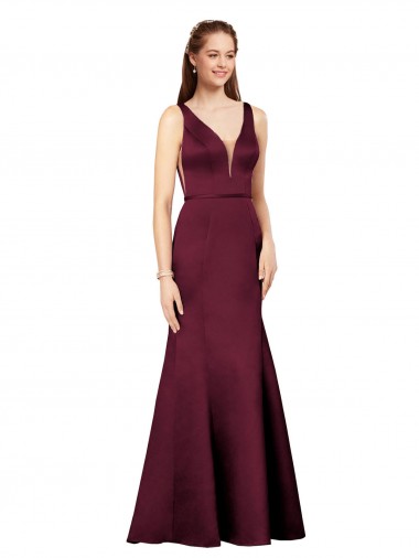 Burgundy V-Neck Sleeveless V-Back Sheath Formal Evening Gown / Prom Dress / Bridesmaid Dress Windon