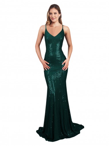 Dark Green V-Neck Sleeveless Low Back Mermaid Formal Evening Gown / Prom Dress / Bridesmaid Dress Windon