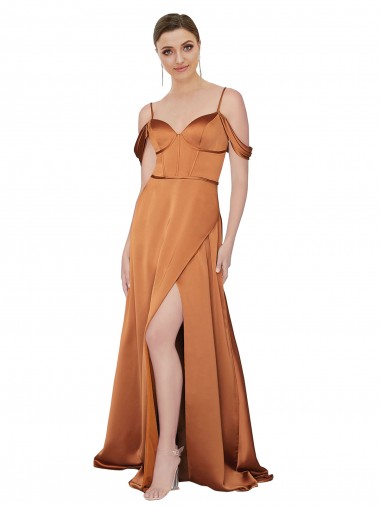Orange Sweetheart Cold Shoulder Low Back A-Line Formal Evening Gown / Prom Dress / Bridesmaid Dress Windon