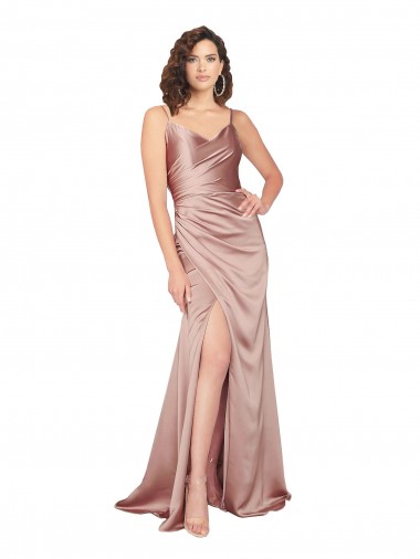 Dusty Pink V-Neck Sleeveless V-Back Sheath Black Tie Evening Gown / Prom Dress / Bridesmaid Dress Windon