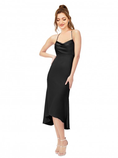 Black Cowl Neck Sleeveless Open Back Sheath High Low Evening Gown / Prom Dress / Bridesmaid Dress Windon