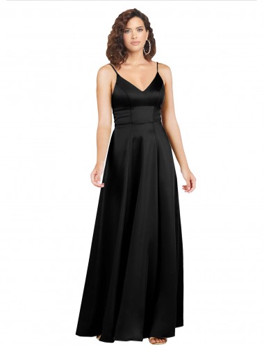 Black V-Neck Sleeveless V-Back A-Line Formal Evening Gown / Prom Dress / Bridesmaid Dress Windon