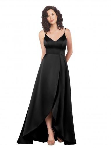 Black V-Neck Sleeveless V-Back A-Line High Low Evening Gown / Prom Dress / Bridesmaid Dress Windon
