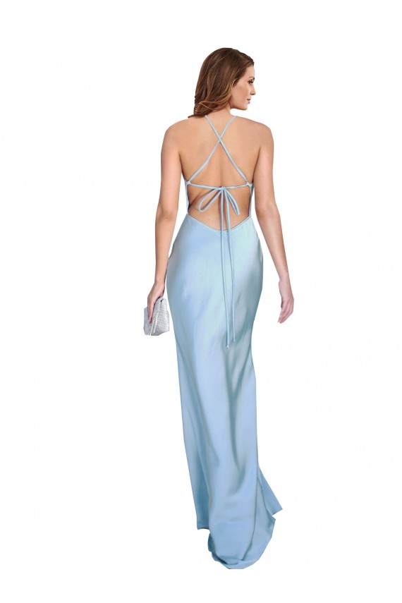 Light Sky Blue Cowl Neck Sleeveless Open Back Sheath Formal Evening Gown / Prom Dress / Bridesmaid Dress Windon