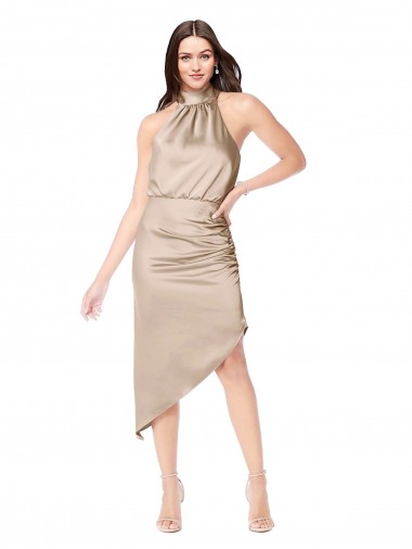 Champagne Pink Halter Neck Sleeveless A-Line High Low Prom Dress / Bridesmaid Dress Windon