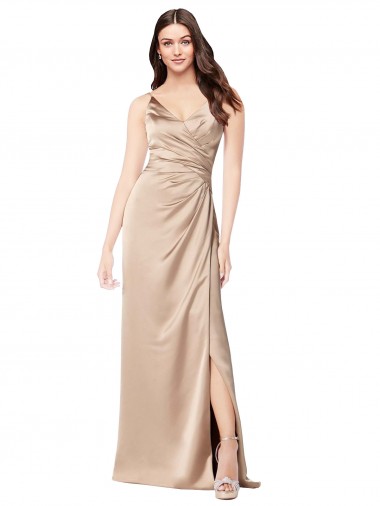 Champagne Pink V-Neck Sleeveless Low Back A-Line Formal Evening Gown / Prom Dress / Bridesmaid Dress Windon
