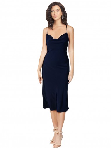Dark Navy Cowl Neck Sleeveless Open Back A-Line Formal Evening Gown / Prom Dress / Bridesmaid Dress Windon