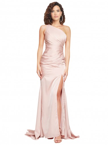 Pink One Shoulder Sleeveless Sheath Black Tie Evening Dress / Prom Dress / Bridesmaid Dress Windon