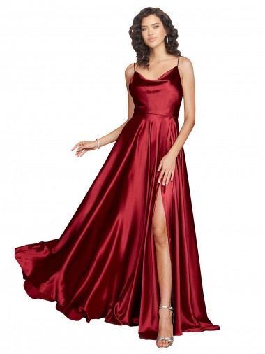 Burgundy Cowl Neck Sleeveless Low Back A-Line Black Tie Evening Dress / Prom Dress / Bridesmaid Dress Windon