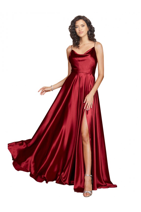 Burgundy Cowl Neck Sleeveless Low Back A-Line Black Tie Evening Dress / Prom Dress / Bridesmaid Dress Windon
