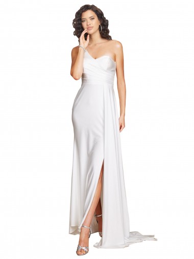 White One Shoulder Sleeveless A-Line Wedding Dress Windon