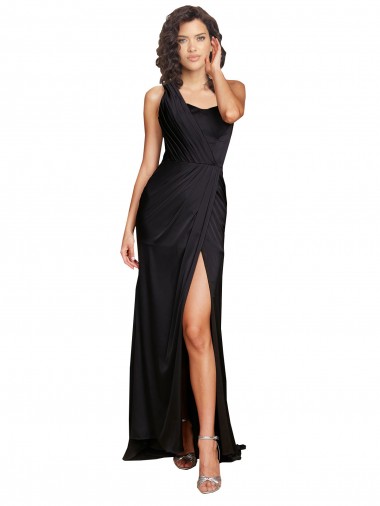 Black One Shoulder Sleeveless A-Line Evening Dress / Bridesmaid Dress Windon