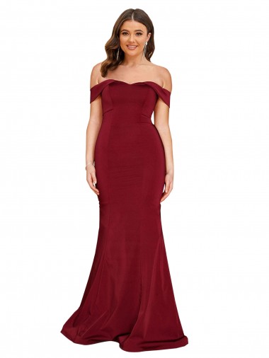 Burgundy Off the Shoulder Sleeveless Mermaid Formal Plus Size Evening Gown / Prom Dress / Bridesmaid Dress Windon