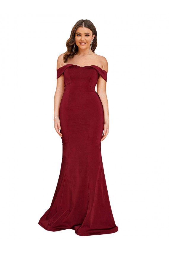 Burgundy Off the Shoulder Sleeveless Mermaid Formal Plus Size Evening Gown / Prom Dress / Bridesmaid Dress Windon