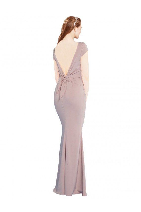 Dusty Pink Boat Neck Cap Sleeves Tie Back Mermaid Formal Evening Gown / Prom Dress / Bridesmaid Dress Windon