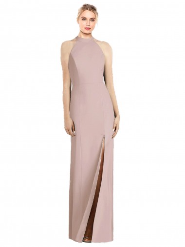 Dusty Pink Halter Neck Sleeveless Open Back Trumpet Semi Formal Evening Dress / Bridesmaid Dress Windon