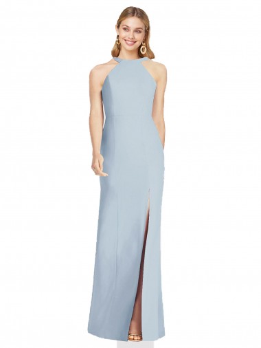 Light Sky Blue High Neck Sleeveless Open Back Trumpet Formal Evening Gown / Bridesmaid Dress Windon