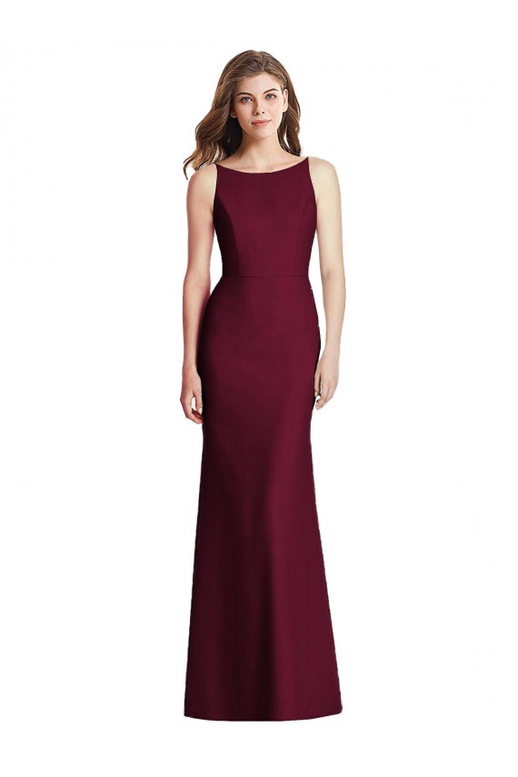 Burgundy Gold Bateau Neck Sleeveless Open Back Trumpet Semi Formal Evening Dress / Bridesmaid Dress Windon